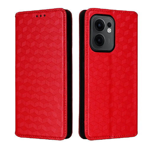 Étui Pour Oppo Reno 13 F 4G/5G Cuir PU Portefeuille Fermeture magnétique Motif 3D Titulaire de fentes pour cartes Rouge
