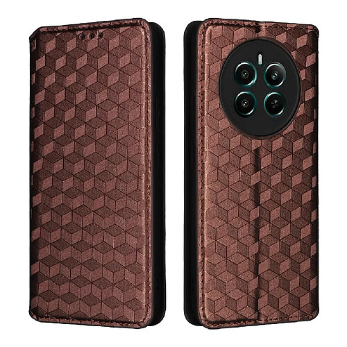 Étui Pour Realme Narzo 70 5G Titulaire de fentes pour cartes Fermeture magnétique Motif 3D Cuir PU Portefeuille Marron