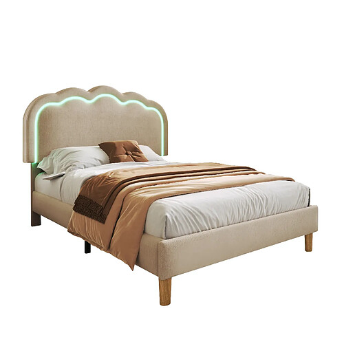 STILVORA Lit d'enfant rembourré 90×190 cm avec tête de lit LED et hauteur réglable