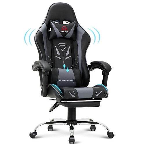 Smartue Chaise Gaming Ergonomique avec Repose-Pieds - Gris