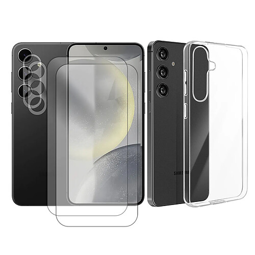 lot de 2 Verre Trempé pour Samsung Galaxy S24+ Plus 5G SM-S926B 6.7" + Lot de 2 Verre Trempé Caméra Arrière + Coque souple transparente - Visiodirect -