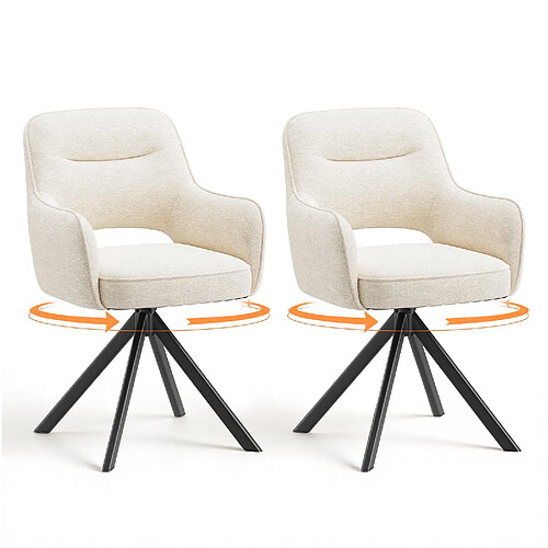 Smartue Lot 2 Chaises Pivotantes Premium Demi-Accoudoirs, Base Métal Haute Stabilité, Beige