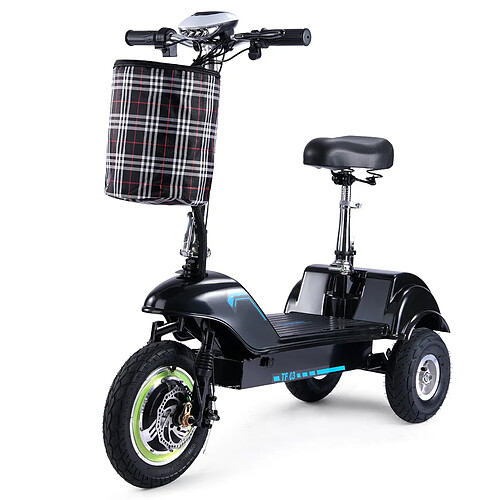 TWOFISH Trottinette Électrique Tricycle 350W - 48V15Ah, Vitesse 28km/h, Autonomie 30km, Pneus 12/10 Pouces, Siège Détachable ,lGlissez en Ville