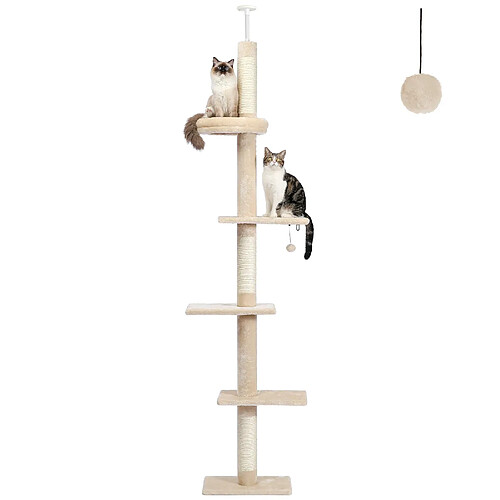 PAWZ Road Arbre à Chat du Sol au Plafond Réglable 228-274 cm Beige