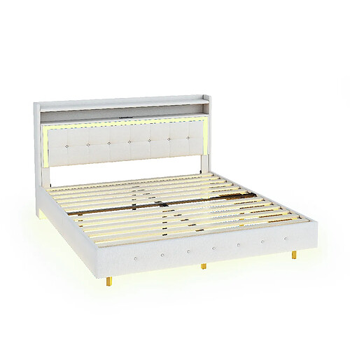 STILVORA Lit rembourré en tissu avec LED et port USB 140x200 cm, Beige