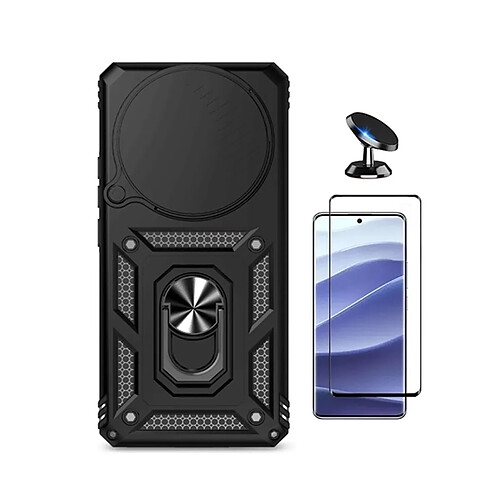 Kit De Film En Verre Trempé À Coque Complète 5D + Couvercle Coulissant De Défenseur Militaire Magnétique + Support Magnétique De Voiture PHONECARE Pour Xiaomi Redmi Note 15 Pro 5G - Noir