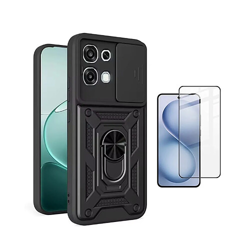 Kit De Film En Verre Trempé À Coque Complète 5D + Couvercle Coulissant De Défenseur Militaire Magnétique PHONECARE Pour Oppo A6 Pro - Noir