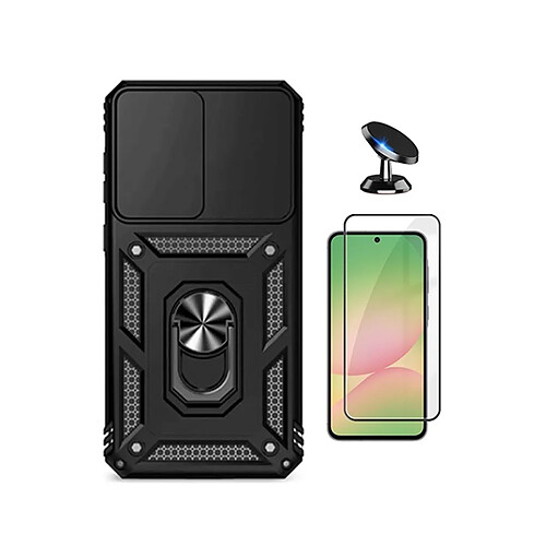 Kit De Film En Verre Trempé À Coque Complète 5D + Couvercle Coulissant De Défenseur Militaire Magnétique + Support Magnétique De Voiture PHONECARE Pour Samsung Galaxy A37 5G - Noir
