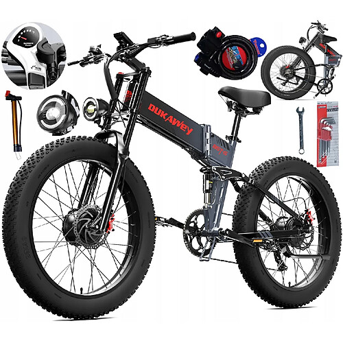 LANKELEISI Vélo Électrique DUKAWey BST-6, Double Moteur 2x1000W 48V17,5Ah, Autonomie 120KM,