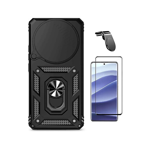 Kit De Film En Verre Trempé À Coque Complète 5D + Couvercle Coulissant De Défenseur Militaire Magnétique + Support Magnétique L De Voiture Pour Conduite Sûre PHONECARE Pour Xiaomi Redmi Note 15 Pro 5G - Noir