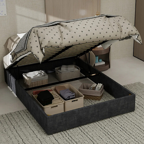modfu Lit coffre 140x200 cm, en tissu, gris