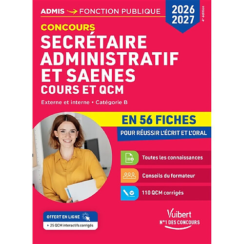 Concours secrétaire administratif et SAENES, cours et QCM : externe et interne, catégorie B : en 56 fiches pour réussir l'écrit et l'oral, 2026-2027 · Occasion