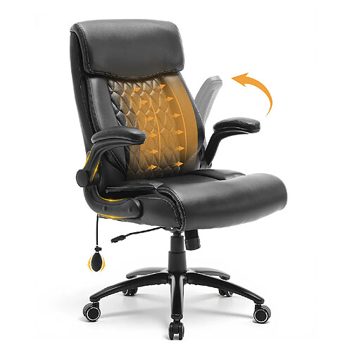 Smartue Chaise de bureau ergonomique grande taille, accoudoirs relevables, soutien lombaire réglable, Noir