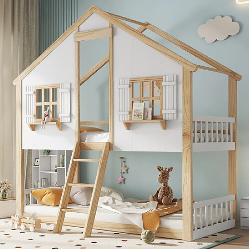 modfu Lit superposé 90x200 cm, en bois, blanc