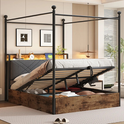 modfu Lit coffre 140x190 cm avec LED, en métal, noir