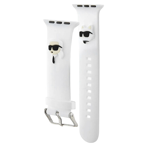 Karl Lagerfeld Bracelet pour Apple Watch 42 / 45 / 49mm en Silicone Motif Karl et Choupette Blanc
