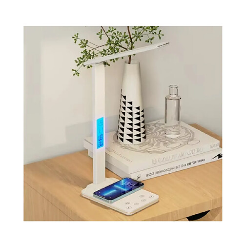 Lampe de bureau pliante 40cm, tactile, intensité variable, réveil, chargeur téléphone 15w, USB, Noir