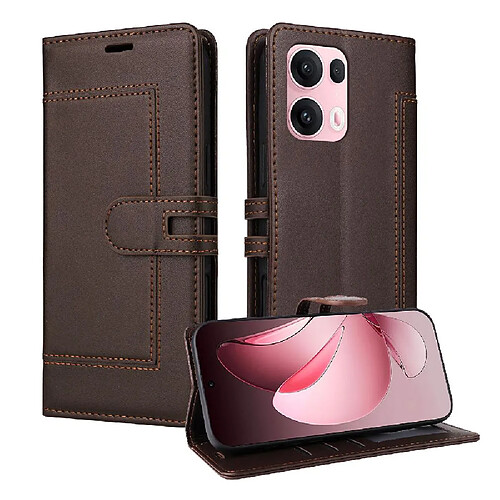 Flip Étui Pour Oppo Reno 14 PRO 5G Fermeture à boucle magnétique Blocage RFID Fentes pour cartes Cuir PU Premium Béquille Marron