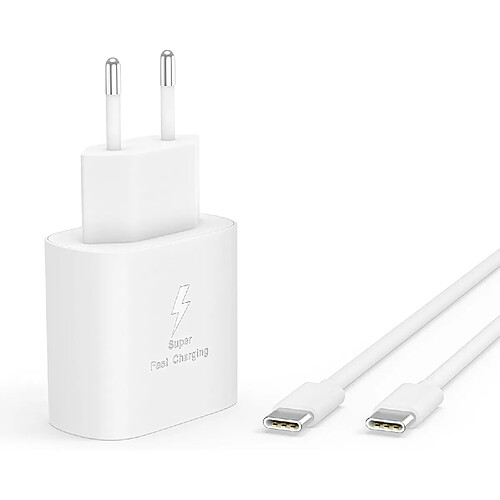 Chargeur Blanc Rapide 25W + Cable USB C pour Samsung S26 / S26 Plus / S26 Ultra / S25 / S24 / Z F lip 7 / 6 / 5 / A57 / A37 / A17 / A56 / A16 - Little Boutik®