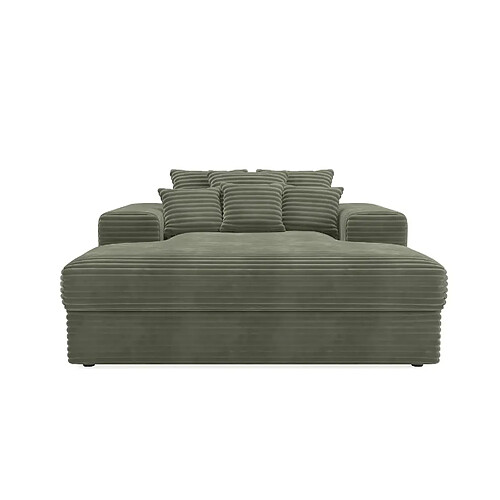 Casanova Canapé droit gros velours côtelé 2 places Vert olive
