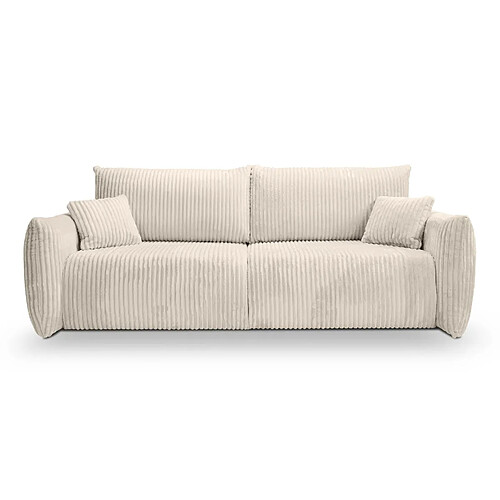 Casanova Canapé droit convertible velours côtelé 3 places Beige