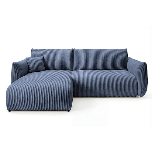 Casanova Canapé d'angle convertible velours côtelé 4 places Bleu