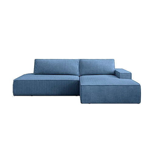 Casanova Canapé d'angle convertible velours côtelé 4 places Bleu Droit