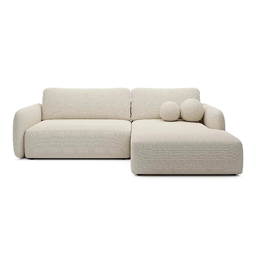 Casanova Canapé d'angle convertible tissu bouclette 4 places Beige Droit