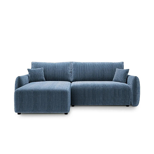 Casanova Canapé d'angle convertible velours côtelé 4 places Bleu