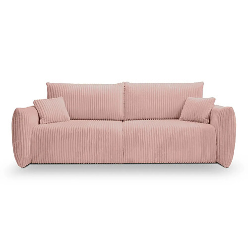Casanova Canapé droit convertible velours côtelé 3 places Rose