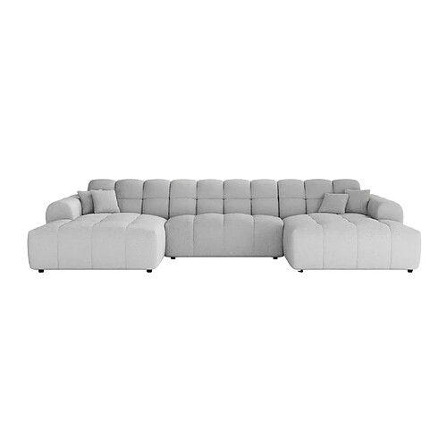 Casanova Canapé panoramique tissu bouclette 5 places Gris clair