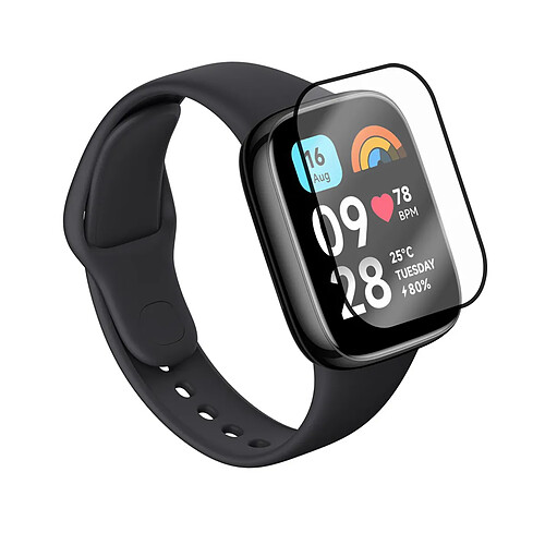 Verre trempé avec bords Noir pour Xiaomi Redmi Watch 3 Active 1.83" - Film de protection - Visiodirect -