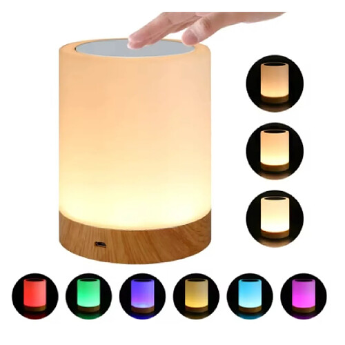 Veilleuse Lampe de Chevet LED Tactile pour Enfant, 16 Couleurs RGB, Intensité Variable, Rechargeable