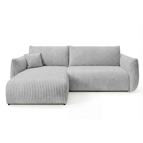 Casanova Canapé d'angle convertible velours côtelé 4 places Gris clair