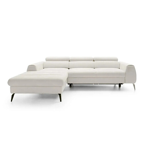 Casanova Canapé d'angle convertible tissu chiné 4 places Blanc Gauche