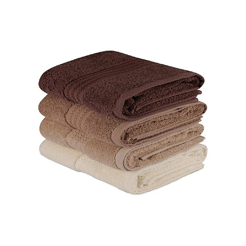 Kein Hersteller HOB8681181150368 Lot 4 serviettes de main 50x90 cm coton éponge crème et bruns dégradés