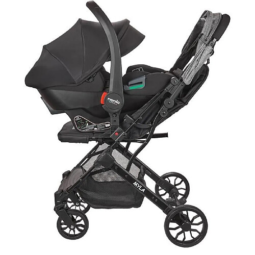 Poussette combinée 2 en 1 NANIA avec siège auto Rimini - MYLA - 4 roues - Noire