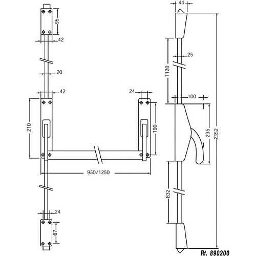 Jpm Cross-Bar 89 Barre antipanique 2 points 950 mm modèle 890200-68-0Z
