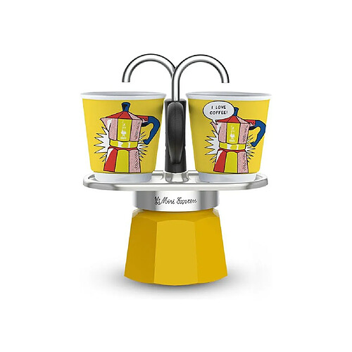 Bialetti Mini-Express Lichtenstein 100 ml Cafetière Moka + 2 tasses jaune