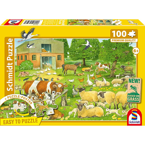 Schmidt Spiele Farm Animals Families Puzzle SCHM56528 100 pièces 36,1 x 24,3 cm