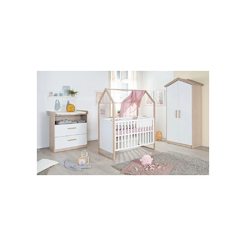 Roba Cabane 3 pièces Ensemble chambre bébé lit 60x120 cm commode armoire chêne/blanc