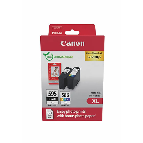 Canon PG-595XL + CL-586XL Pack encre et papier photo GP501 50 feuilles 10x15 cm