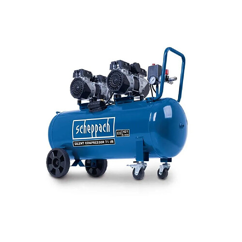 Scheppach HC100Si Compresseur d'air horizontal 100L 2200W 8 bars silencieux bleu