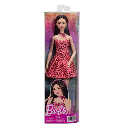 Barbie Fashionistas Poupée 246 avec Robe à Imprimé Léopard Rose et Accessoires