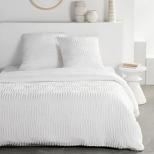 Today Essential Housse de couette 220 x 240 cm + 2 taies 63 x 63 cm blanc effet capitonné