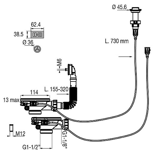 Valentin 00 438000 000 00 Bonde automatique D90 pour évier double bac