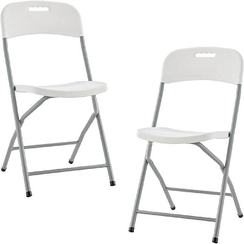 Lot de 2 chaises pliantes de jardin 42 x 42 x 87 cm assise blanche structure grise