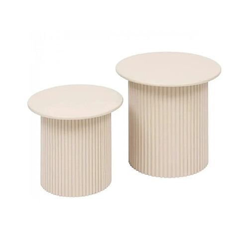 Pegane Lot de 2 tables d’appoint rondes avec des pieds cannelés, coloris beige - Diamètre 40 x Profondeur 38 cm