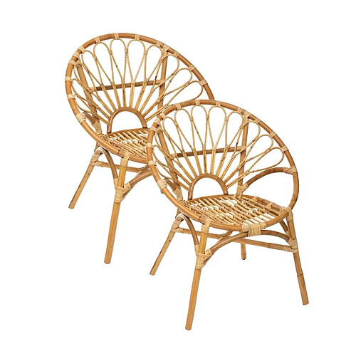 Pegane Lot de 2 Fauteuils en rotin naturel - Longueur 67 x Profondeur 61 x Hauteur 84 cm