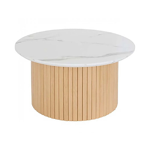 Pegane Table basse ronde avec plateau effet marbre blanc - Diamètre 70 x Hauteur 40 cm